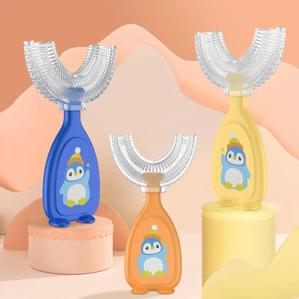 Cepillo de dientes con mango de PP para ni&ntilde;os, limpieza port&aacute;til de 360 grados, cepillos de dientes manuales con forma de U, cuidado de las enc&iacute;as, limpieza dental segura-5