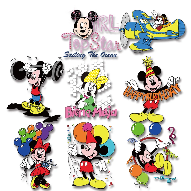 

Disney Brand Mickey Minnie posing with balloons applique for cloth Heat Vinyl Ironing Stickers Decor firm and fadeless stickers