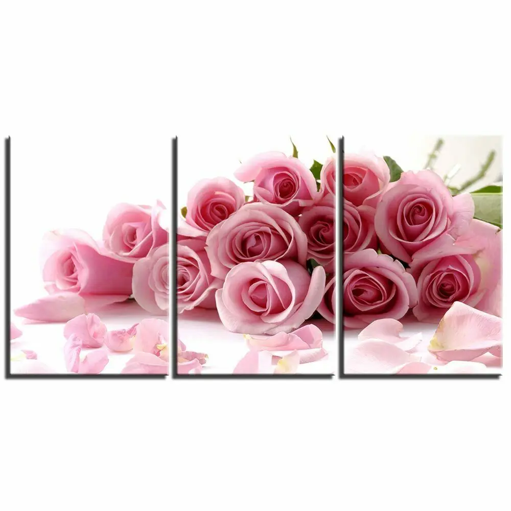 

Romantic Pink Flowers 3 piece HD Canvas Painting Modern Home Decoration Living Room Canvas Print Painting Wall Decor Picture