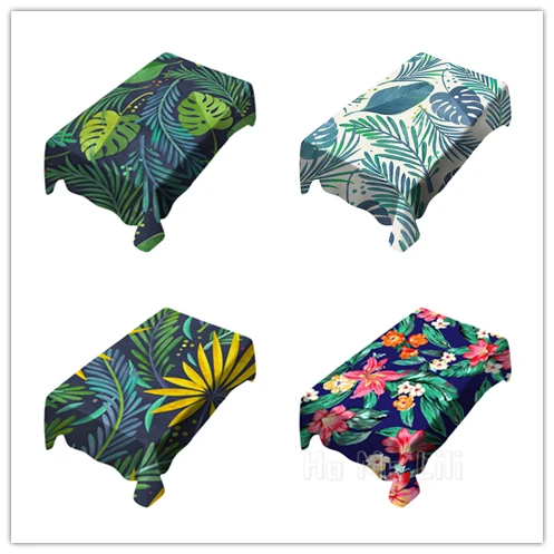 

Green Tropical Plant Flower Atlas Illustration Table Cloth Polyester Reusable