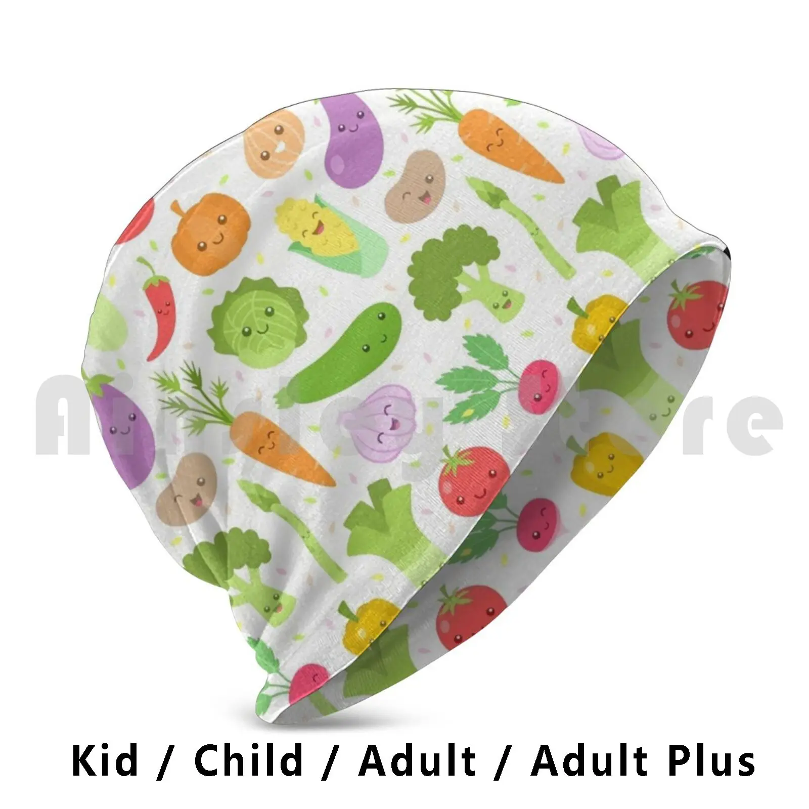 

Happy Veggies Beanies Knit Hat Hip Hop Veggies Green Vegan Food Foodie Kawaii Eggplant