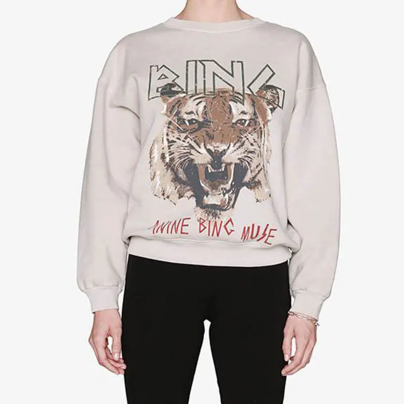 

Tiger Head Print women Sweatshirt 2021 autumn winter new High quality cotton pullover tops fashion wild lady sweatshirt
