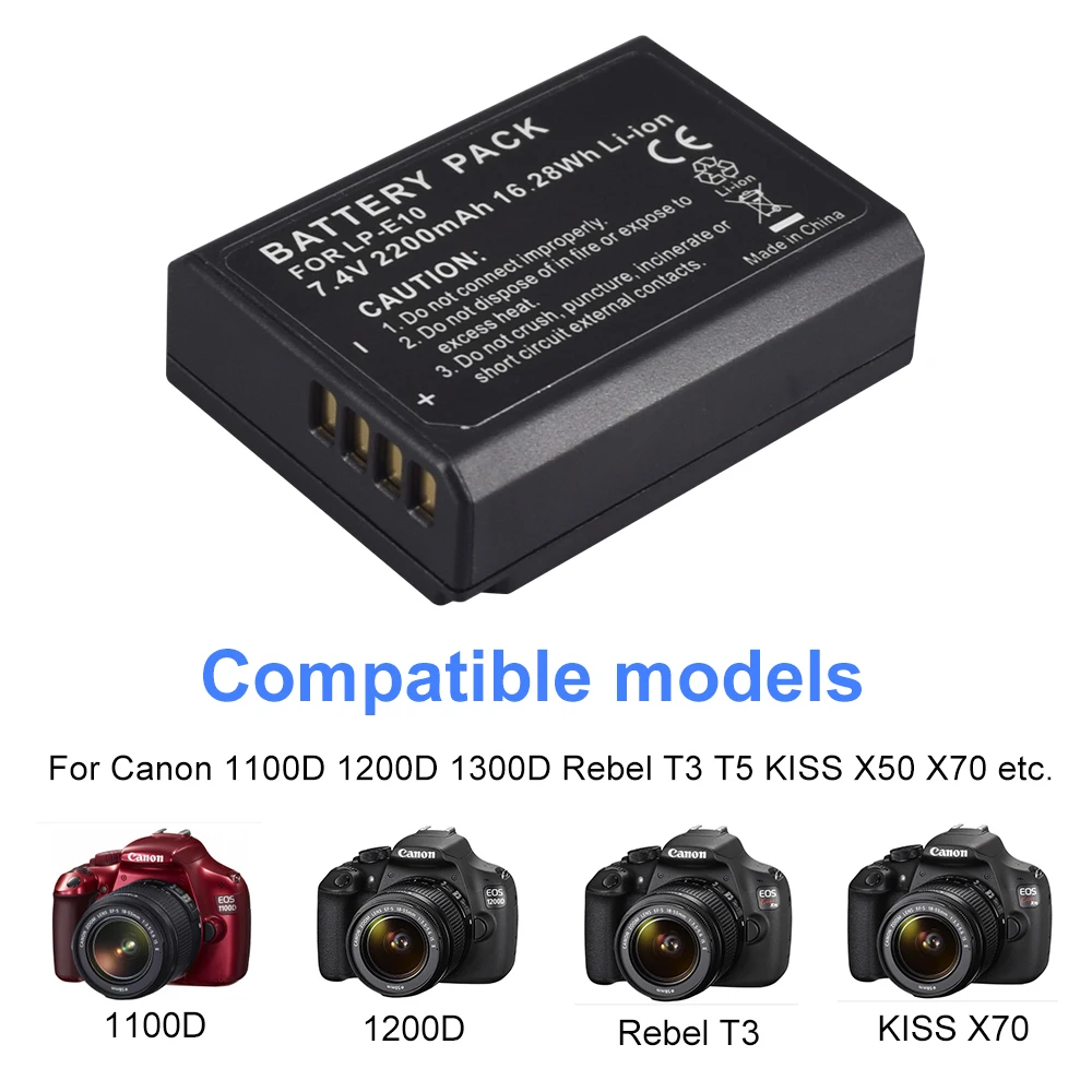 LP-E10 Battery for Canon EOS 1100D 1200D 1300D 2000D 4000D Rebel T3 T5 T6 KISS X50 X70 - PALO LPE10 LP E10 Camera Battery L10 image 3