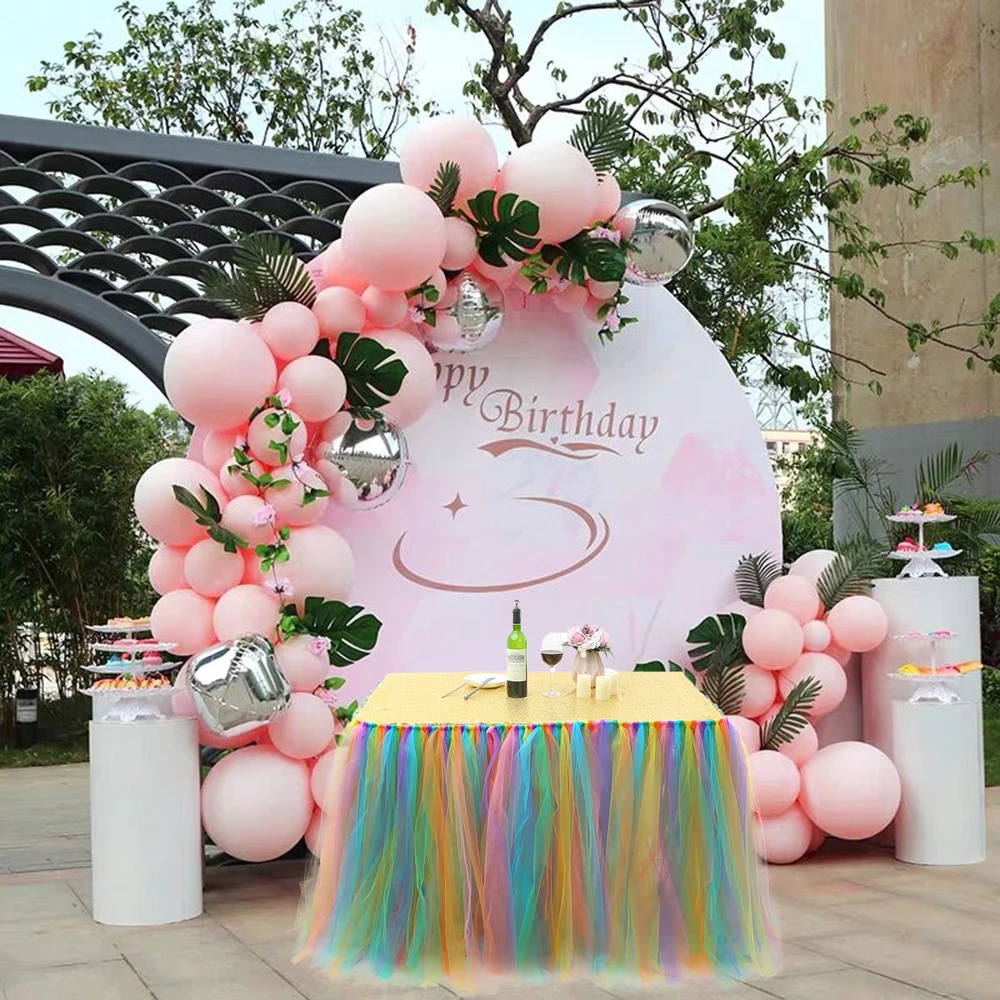 

100x80cm Fluffy Hand Woven Tutu Tulle Table Skirt Tableware Cloth Baby Shower Party Home Decor Table Skirting Birthday Party
