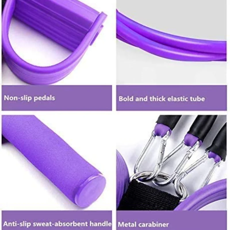 

Suitable for Ladies 4-tube Yoga Elastic Rope Multifunctional Pedal Resistance Band Fitness Equipment, 2-piece Set