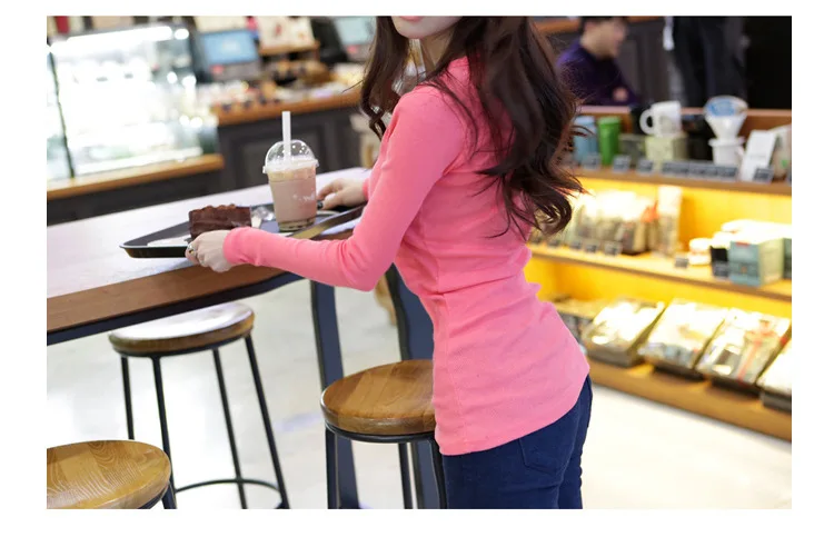 Женская рубашка Весна-Осень Базовый Топ с длинным рукавом облегающая мягкая