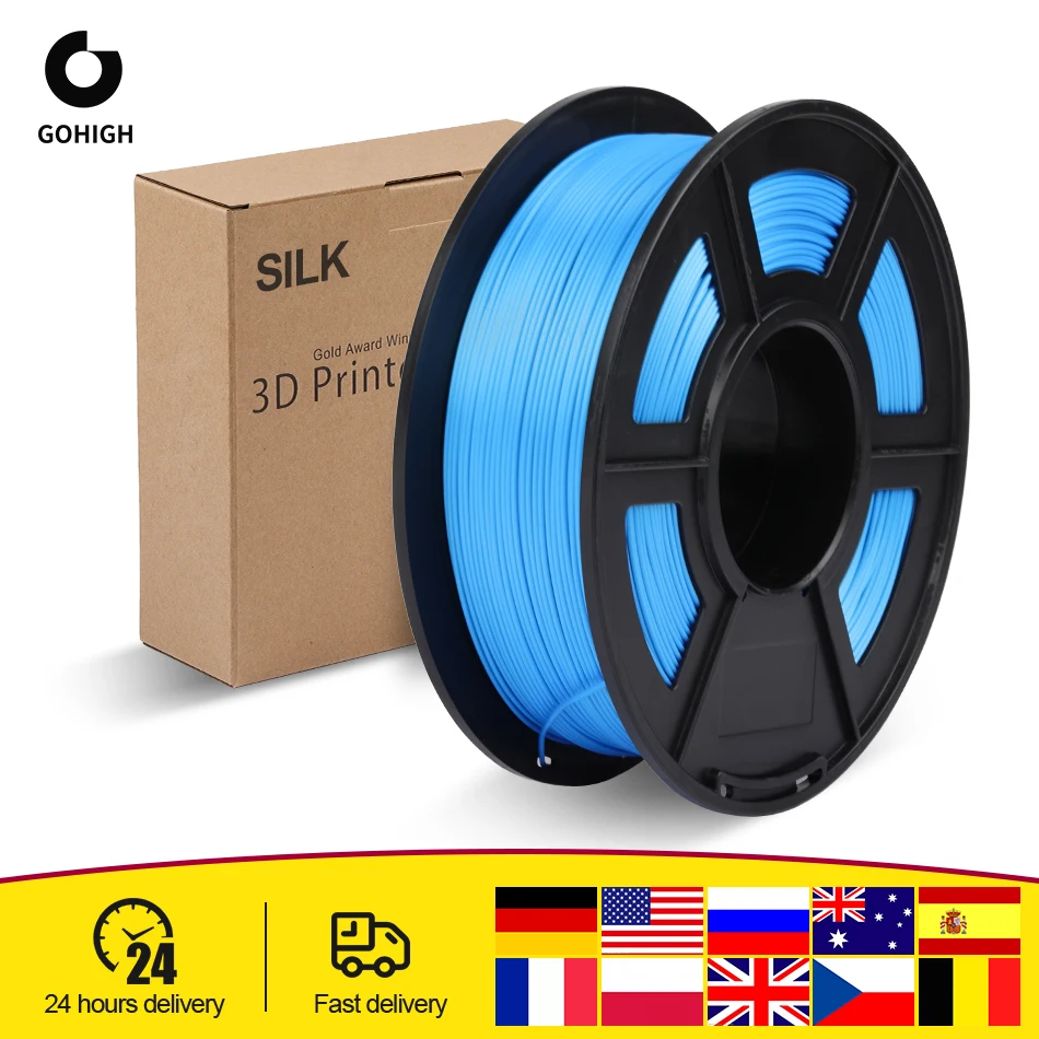 

GOHIGH PLA SILK Filament 1kg 2.2 lbs 1.75mm Per Roll 3D Printer Filament DIY For 3D Pen Refills Biodegradable Material