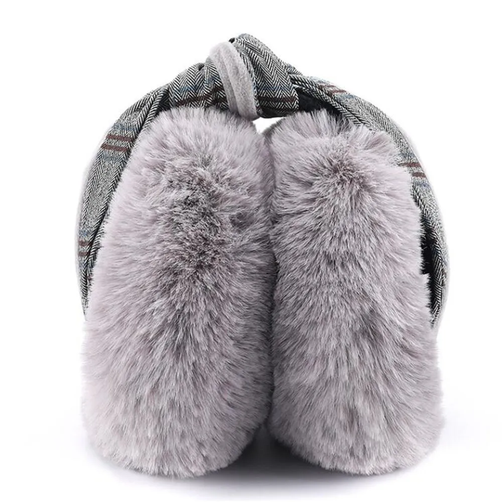 Женские однотонные наушники из искусственного меха с клетчатым твидовым бантом