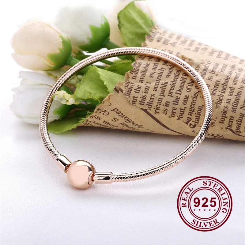 

DoDoFly Real 925 Sterling Silver Rose Gold Round Head Classic Letter Bracelet Fit Charms Bracelets Women Jewelry