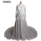 Женское кружевное свадебное платье со шлейфом 1 м, белое роскошное платье с длинными рукавами, модель YeWen 2021