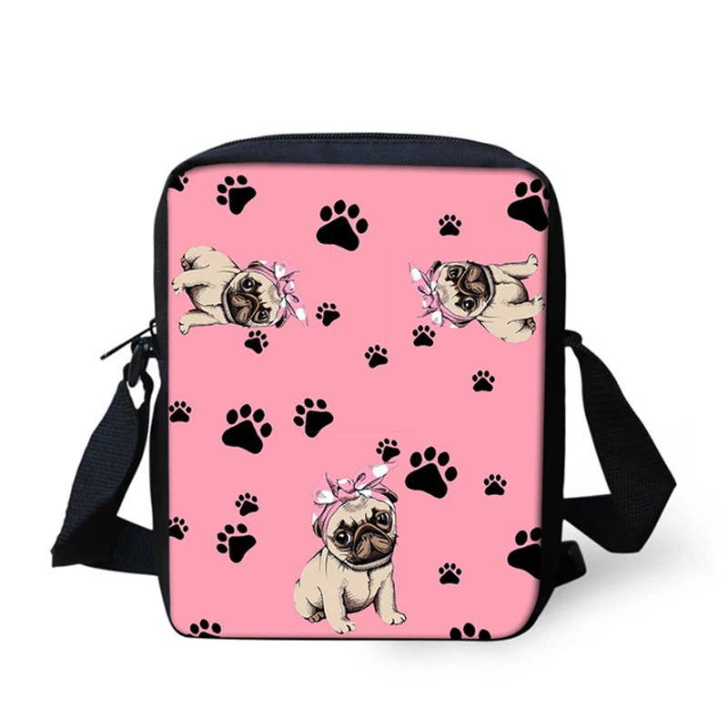 Розовые сумки через плечо Kawaii Pug Dog Paw для девушек мини сумка мессенджер на женские