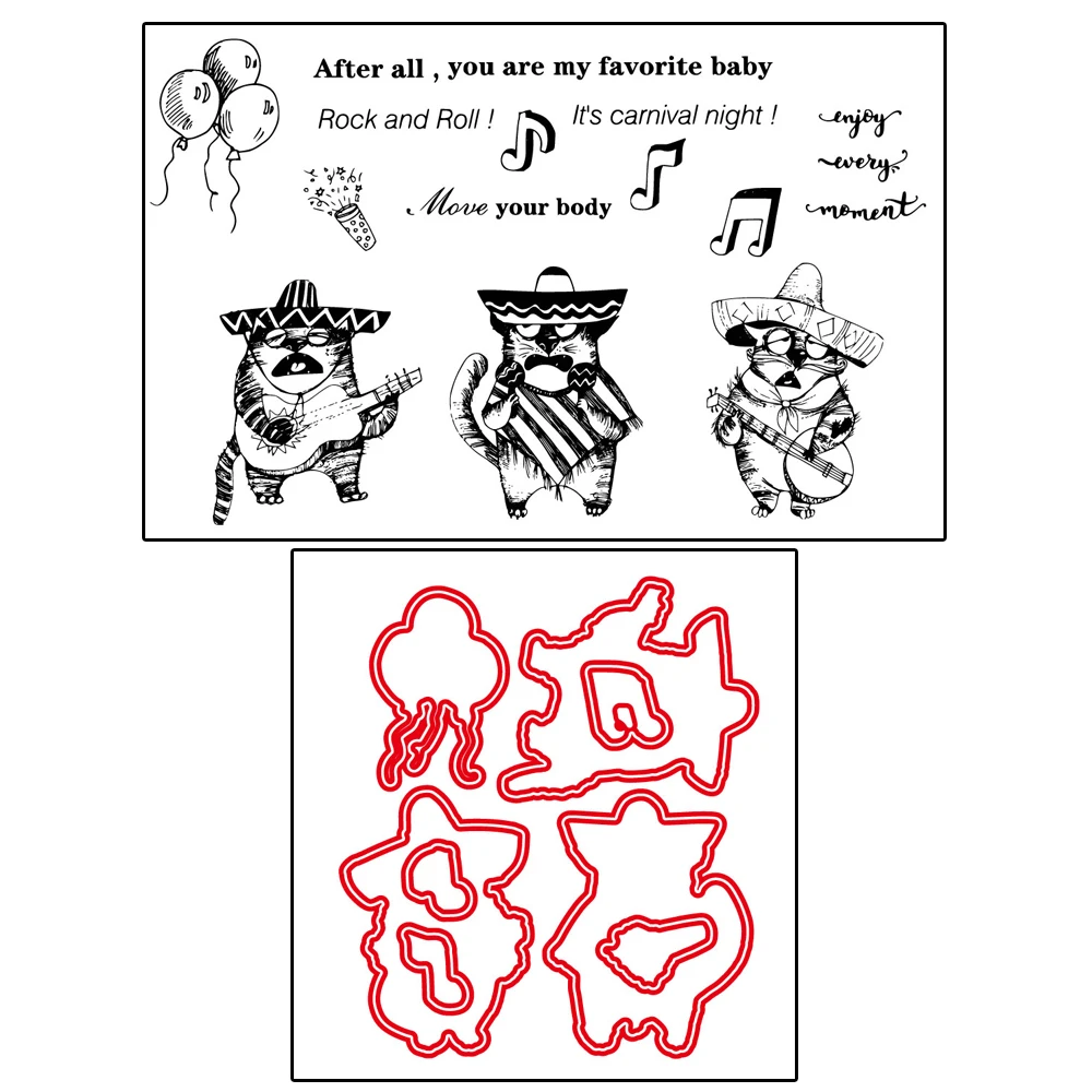 Штампы AZSG для скрапбукинга забавные поющие кошки | Дом и сад