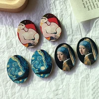 10pcs renaissance van gogh oil painting beauty head oval wood chips wooden accessories diy earrings jewelry