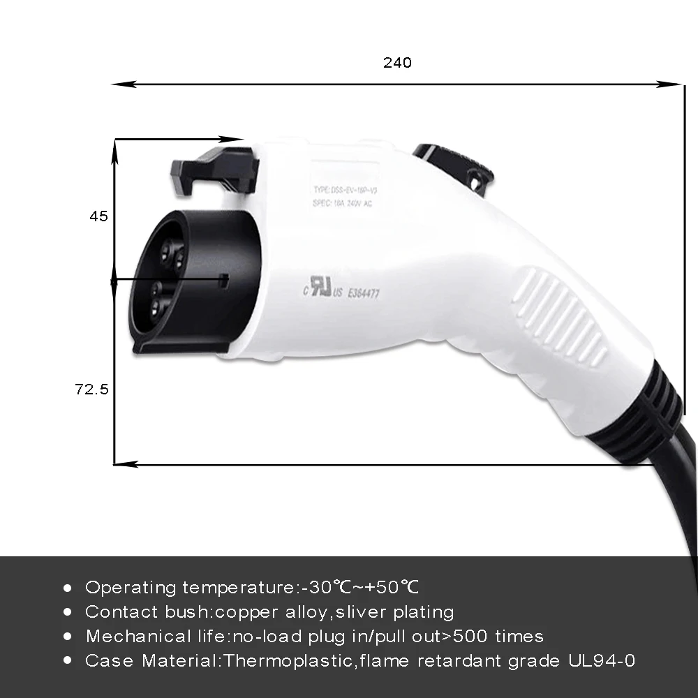 Кабель для зарядки EV 16A тип 1 Sae J1772 EVSE Уровень 2 портативное зарядное устройство