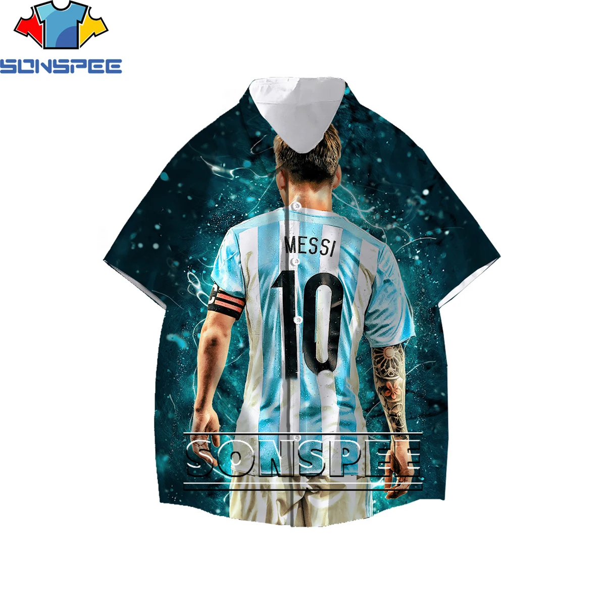 

SONSPEE Fashion Copa America Football Superstars 3D Print Men's Shirt Summer Otaku Hawaiian Beach Loose Buttons Oversize Top