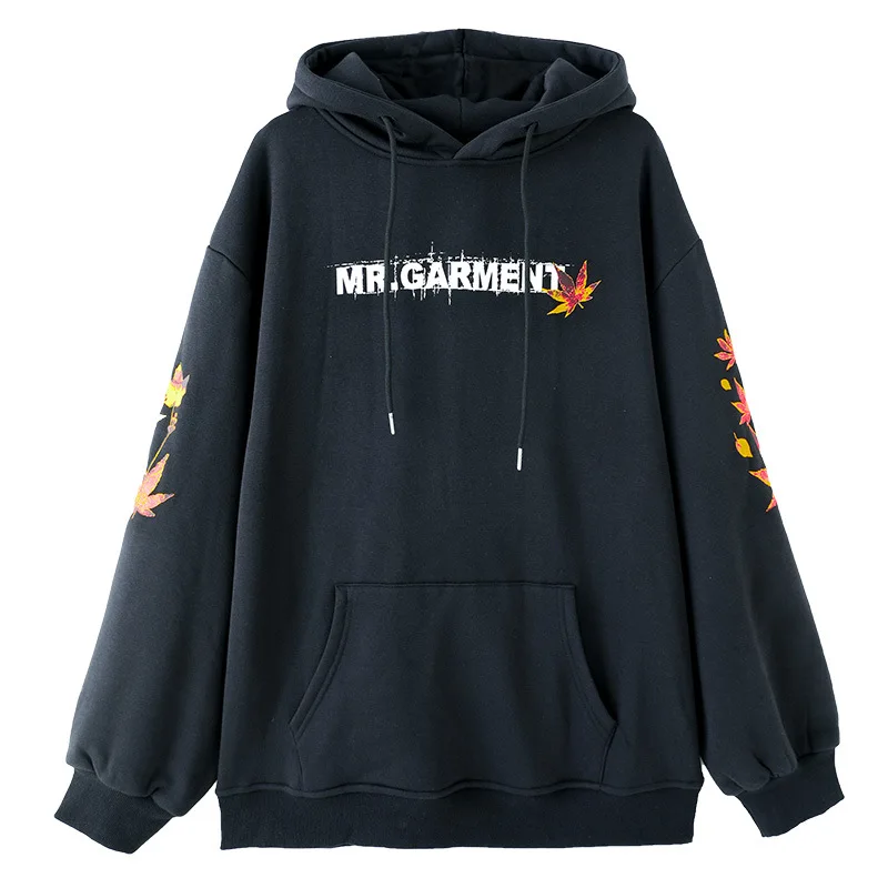 

Осенняя черная толстовка с капюшоном с принтом для девушек, хлопковая повседневная одежда толстовка с длинными рукавами, модные топы для девочек-подростков