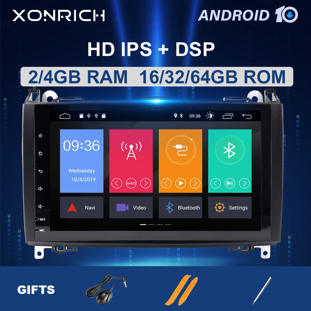Автомобильный мультимедийный GPS навигатор 4 Гб 64 DSP Android 10 для Mercedes Benz B200 Sprinter W906