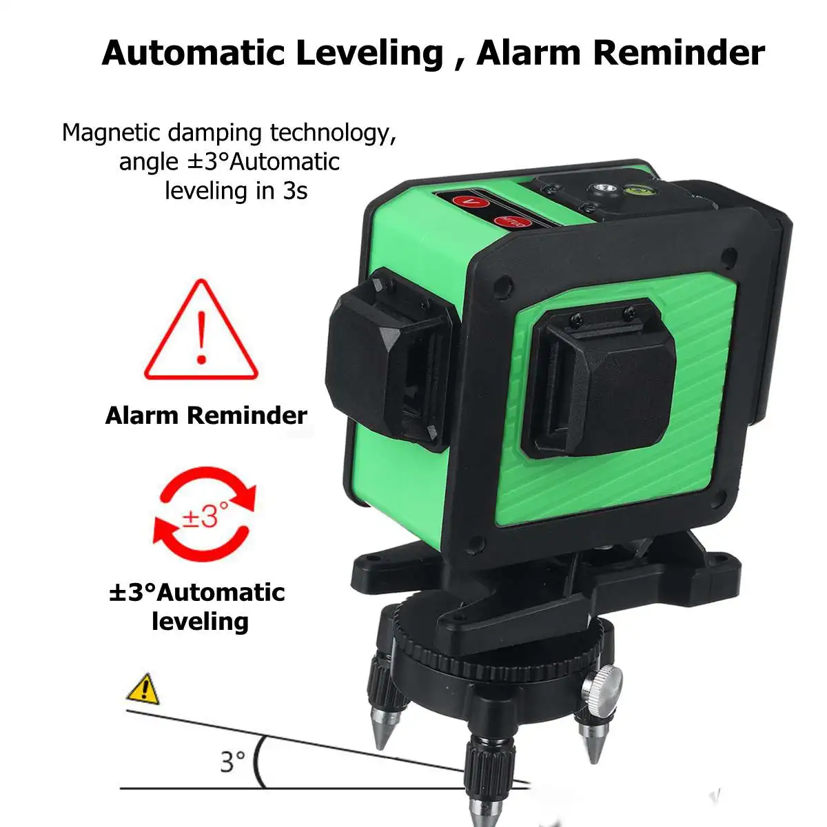 

12 Lines 3D Laser Level Tripod Self-Leveling Cross Horizontal 360 Vertical Green Lasers Receiver Beam Line Livella Level
