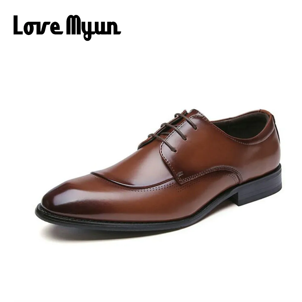 

Flats shoes for Men 2019 brand new fashion leather dress wedding Working Formal Business Shoes pointed toe shoes Lace up D12-03