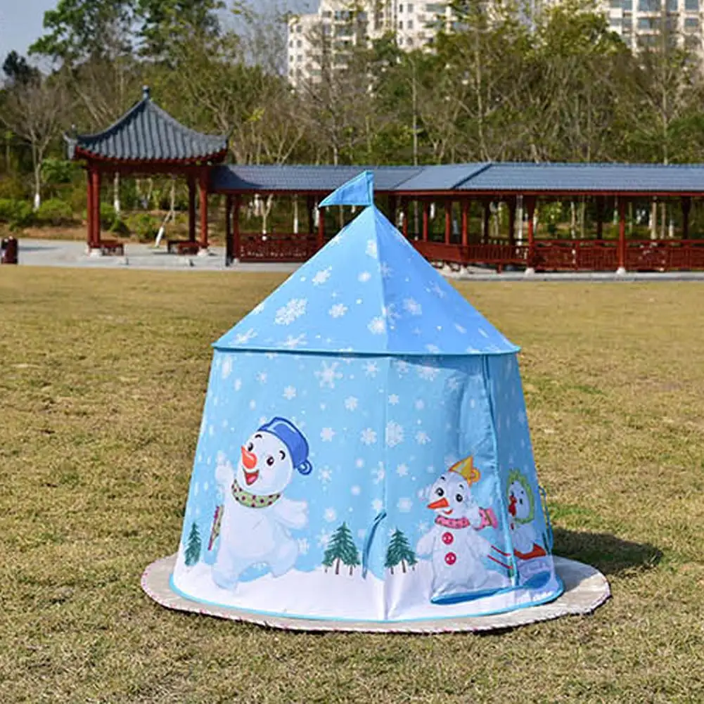 

Foldable Snowman Castle Tent Blue Flag Portable Christmas Gift Children Play Toy Simulation Modeling Easy to Accept Storage