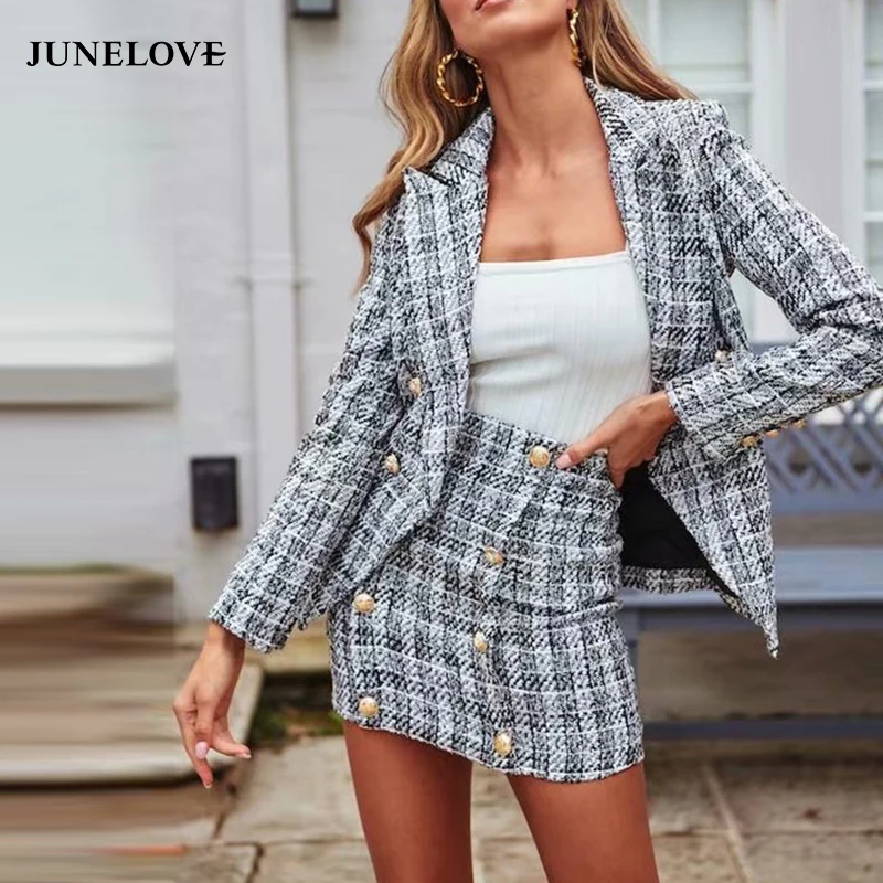 JuneLove Женские Новые двубортные блейзеры куртки винтажные на молнии женские