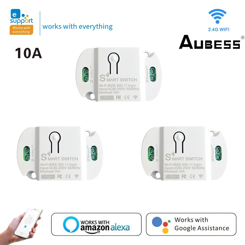 

Aubess EWeLink Smart Switch Module Mini WiFi Bluetooth-compatible 2.4G Remote Voice Control With Alexa Google Home Home