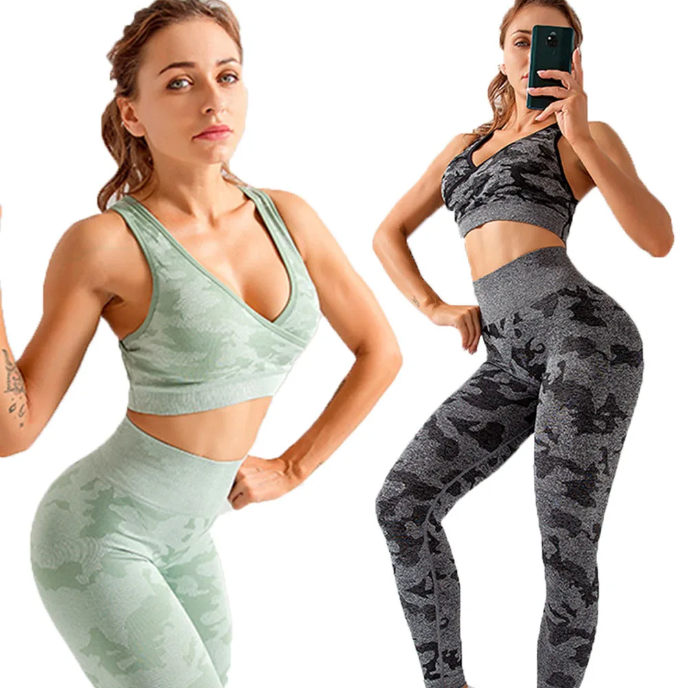 

Camo Camouflage Seamless Yoga Set Sports Clothing Fitness Outfit Sportswear Yoga Leggings Set Woman Gym Sports Suit For Women