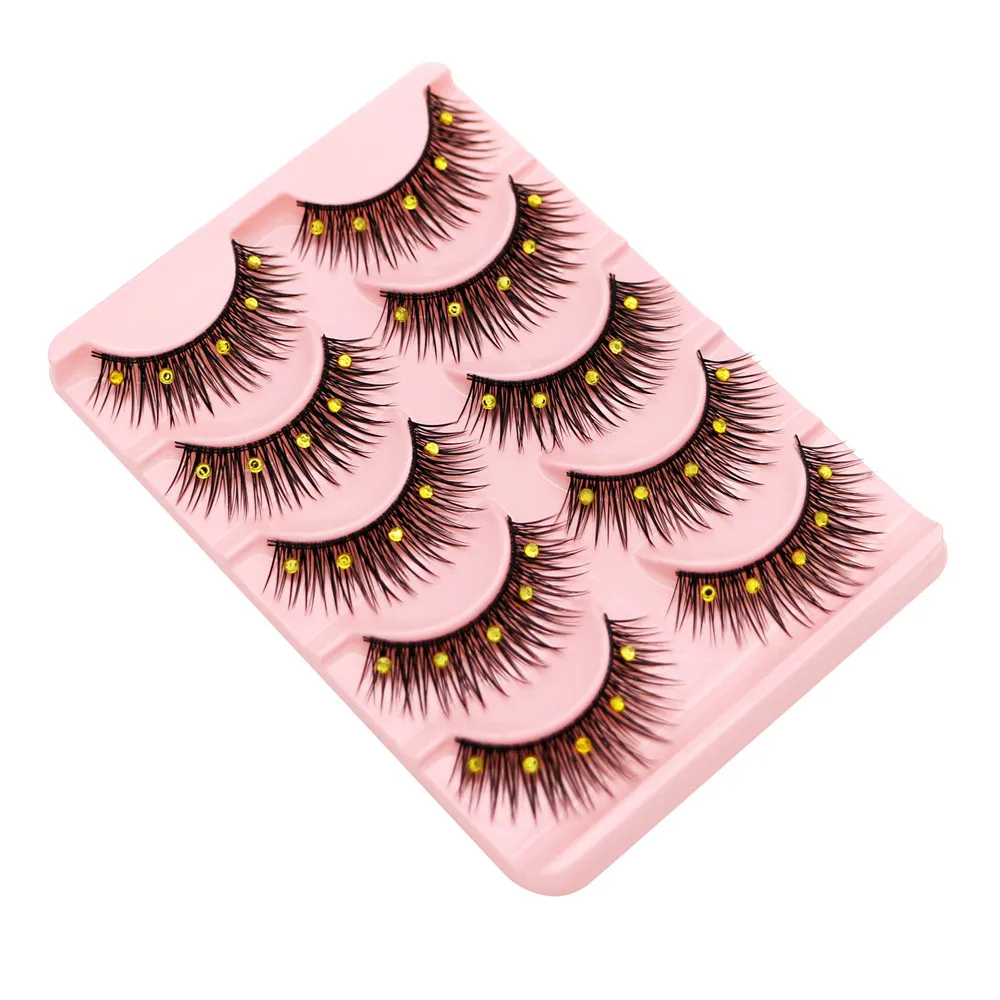

Free shipping natural dense stage makeup children adult color diamond hard stems 5 pairs of false eyelashes