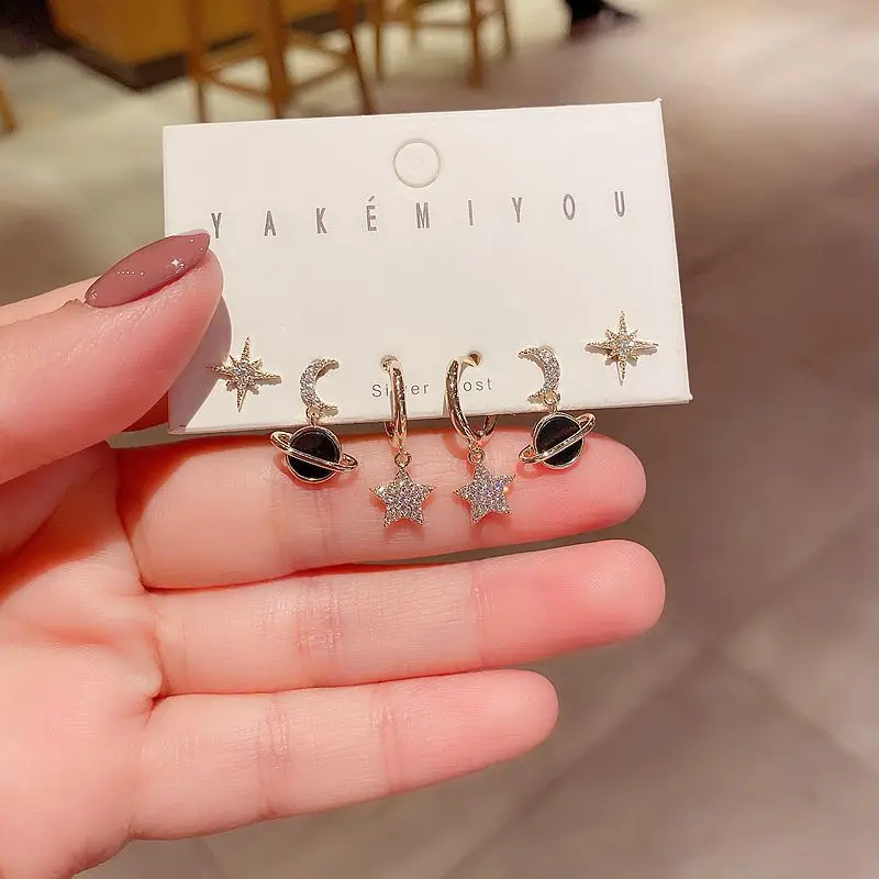 

SIPENGJEL Tiny Star Small Hoop Earrings Set Black Moon dangle Drop Earrings For Women Wedding Jewelry 2021