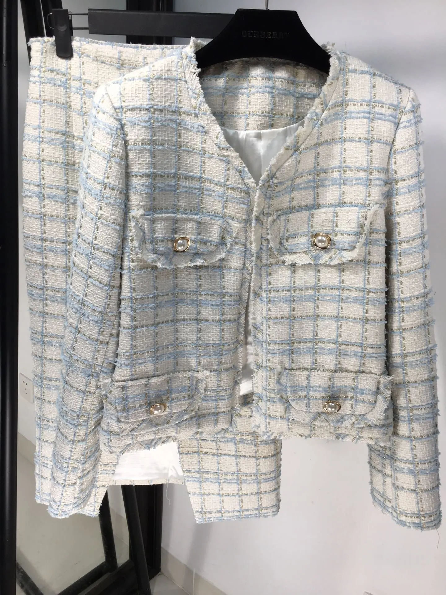 

fashion 2021 new ladies tweed suit jacket + half skirt 2-piece set 0925