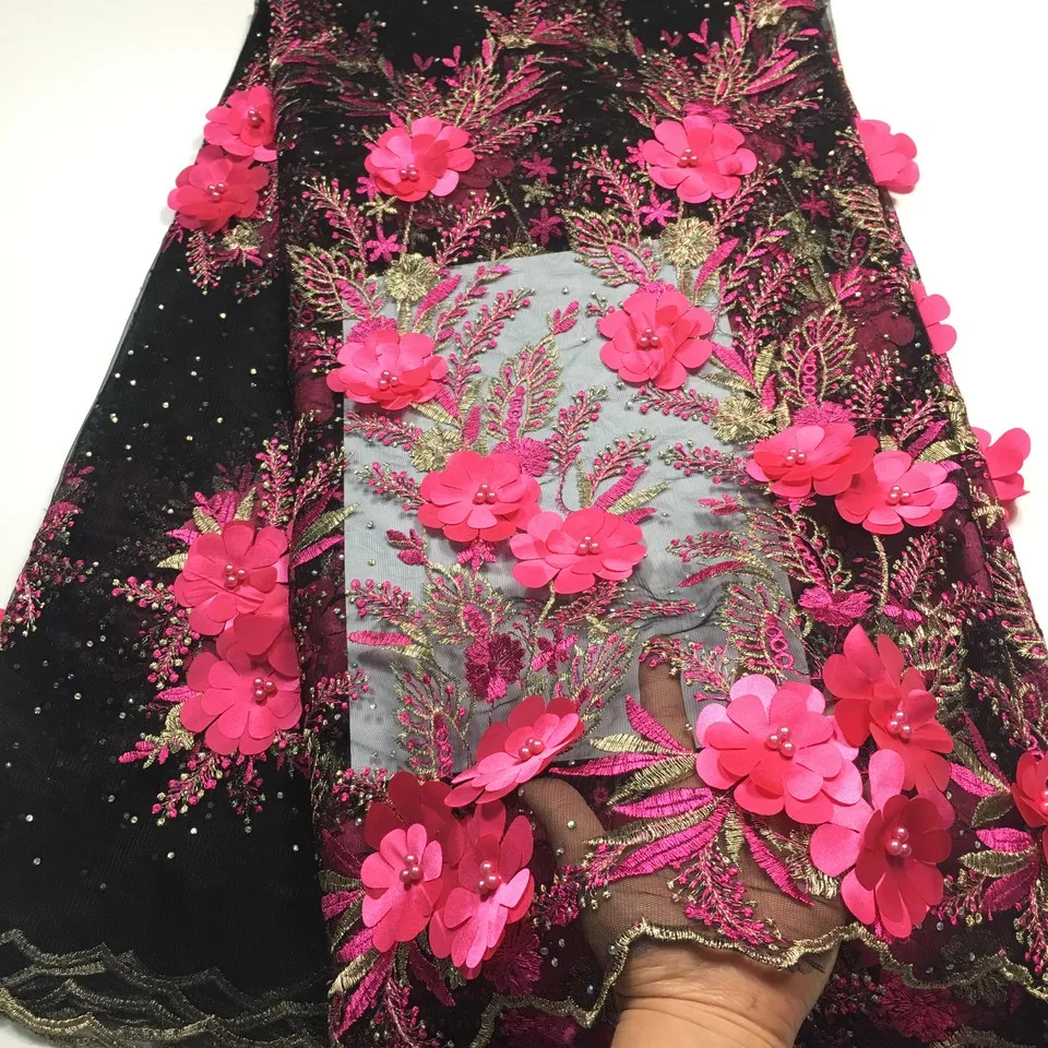 2021 африканская кружевная ткань высокого качества сиреневая 3D Цветочная вышивка