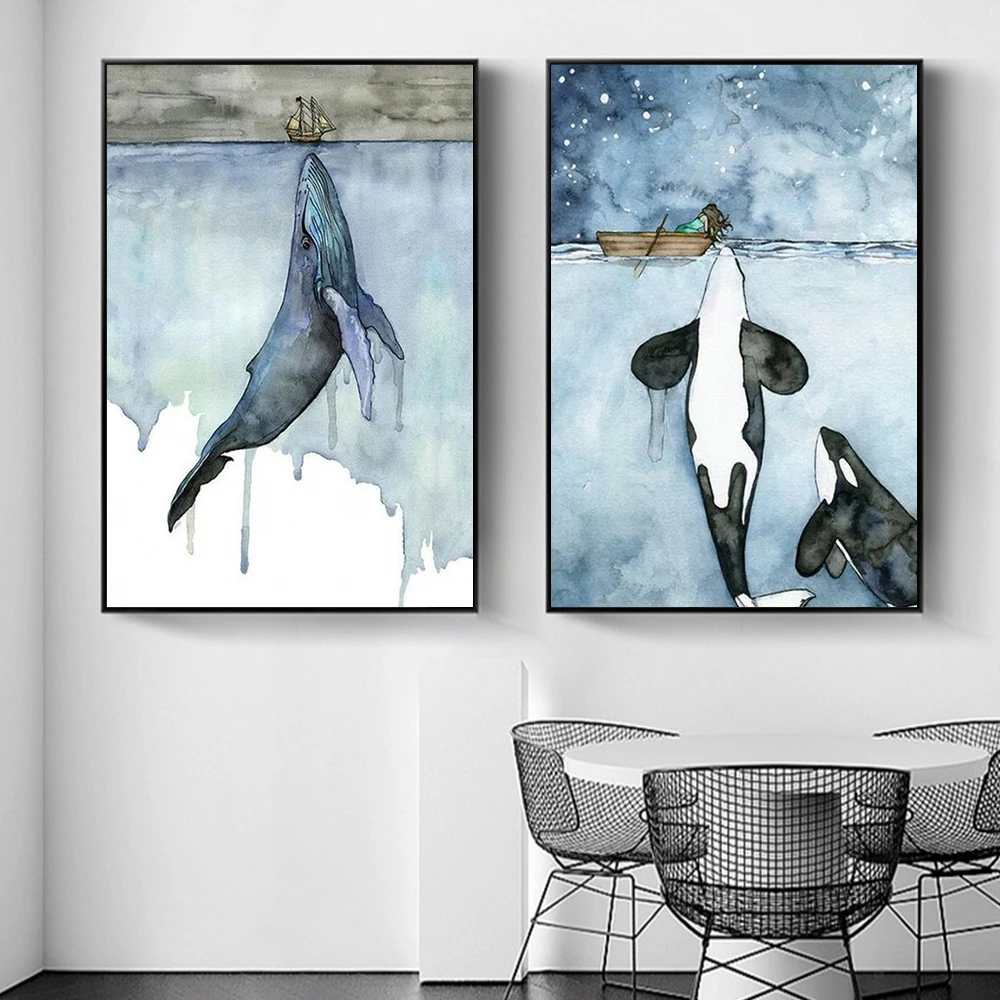 

Orca Watercolor Painting Whale Seascape Wall Art Pictures Poster and Prints Painting Artwork for living Room Home Decor Cuadros