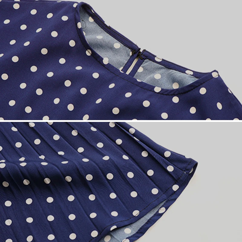 

Summer Women's Elegant Short Sleeve Dot Printed O-Neck Midi Dresses Sashes Lace Up Casual Woman Loose High Waist Dress 2021