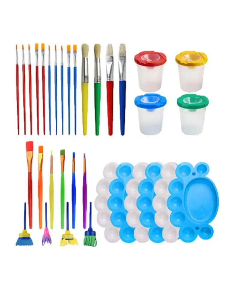 

34pcs Kids Early Learning Painting Kit Child Early Education Paint Set Drawing Shapes Paint Brushes Drawing Plate Kit
