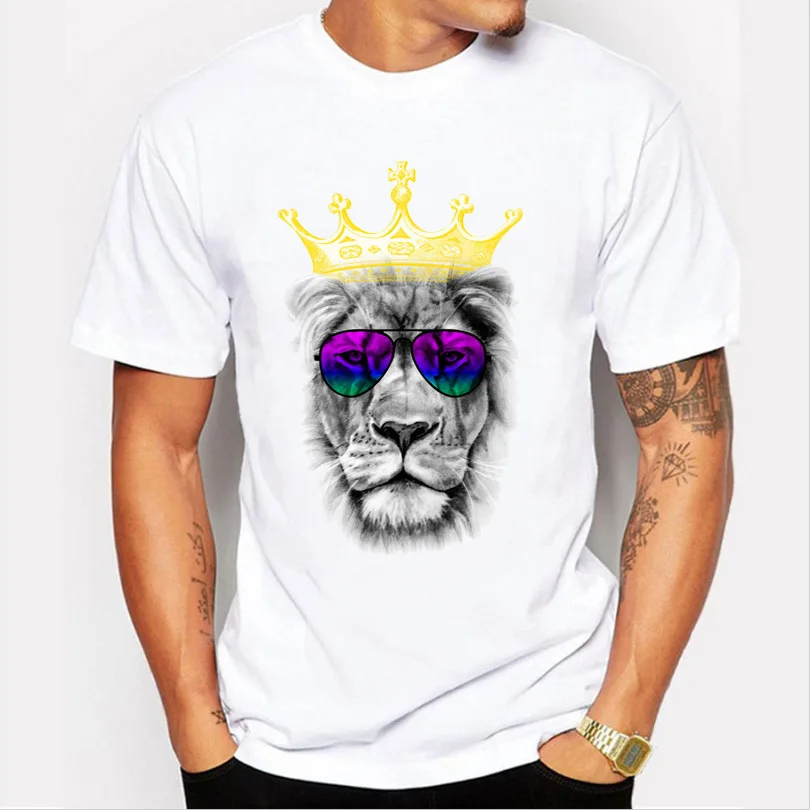 

2021 Hot Men Tops Summer Crown Lion 3D White Men's T-Shirt Fashion Animal Print T-Shirt Men Casual Short-Sleeve Tee Shirt Homme