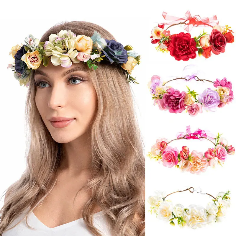 

Аксессуары для волос QCOOLJLY, Женский ободок с цветочной короной, цветочный ободок, венок, Цветочная корона, цветочный ободок