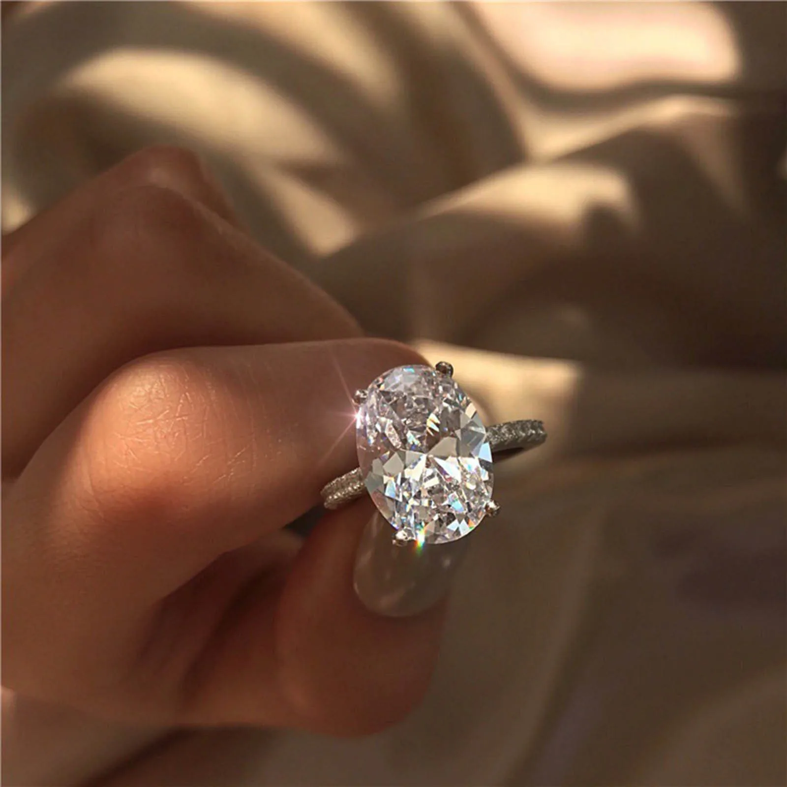 

White Crystal Stone Ring Handmade Luxury Wedding Engagement Jewelry Silver Color Vintage Rings 5-11 Sizes Wholesale Dropshipping