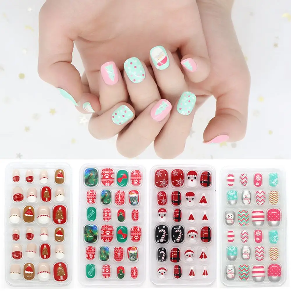 

Рождественские накладные ногти Мультяшные Детские накладные ногти съемные накладные ногти полное покрытие накладные ногти для детей дево...