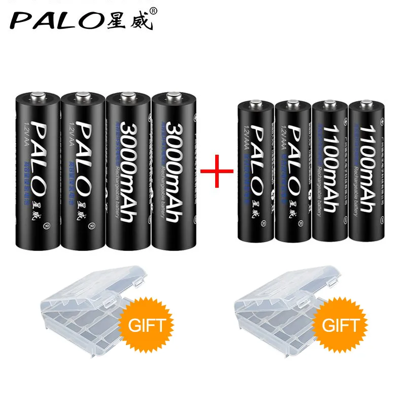 PALO 12 шт. AA 12 шт. AAA Ni-MH 1,2 V 3000mah 2a аккумуляторная батарея 1100mah AAA 3A батареи для камеры игрушки электронная сигарета