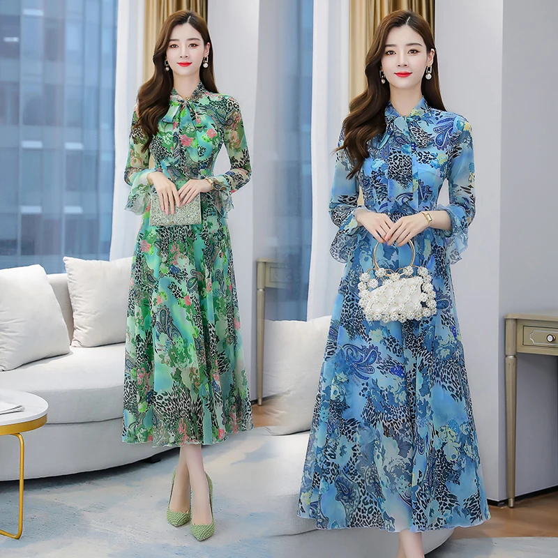 Женское элегантное платье макси с длинным рукавом удобное корейское высокой