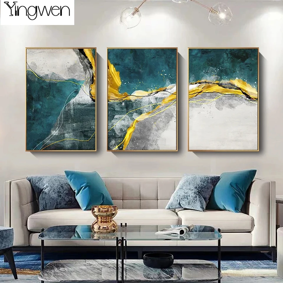 

Golden Blue Abstract Diamond Painting 5D DIY Full Diamond Embroidery Mosaic Cross Stitch Kits Picture Luxury Home Decor Triptych