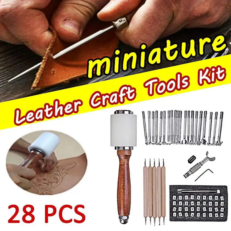 

28PCS Professional Leather Craft Tools Kit Hand Sewing Stitching Punch Carving Work Saddle Set Accessories DIY Tool Set