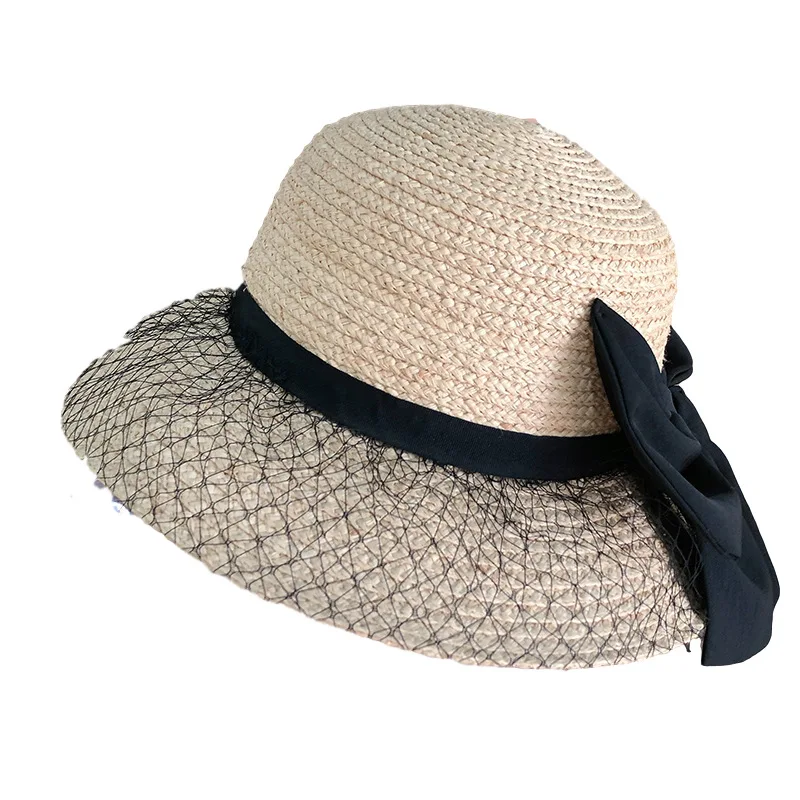 

New Summer Sun Hats For Women Lace Bownot Raffia Straw Hat Fashion Girl Beach Panama Hat Casual Bone Feminino