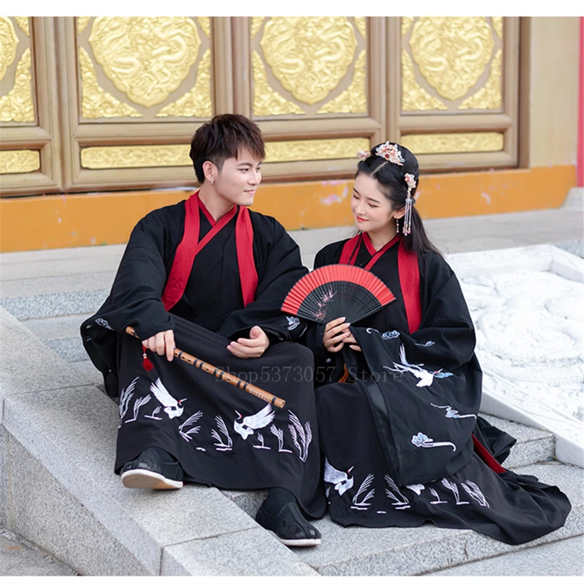Китайское традиционное платье Hanfu для женщин и мужчин топ с вышивкой журавлей