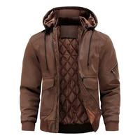 2021 new mens new multi pocket ou size thick leather coat jacket trendy loose jacket men men winter coat