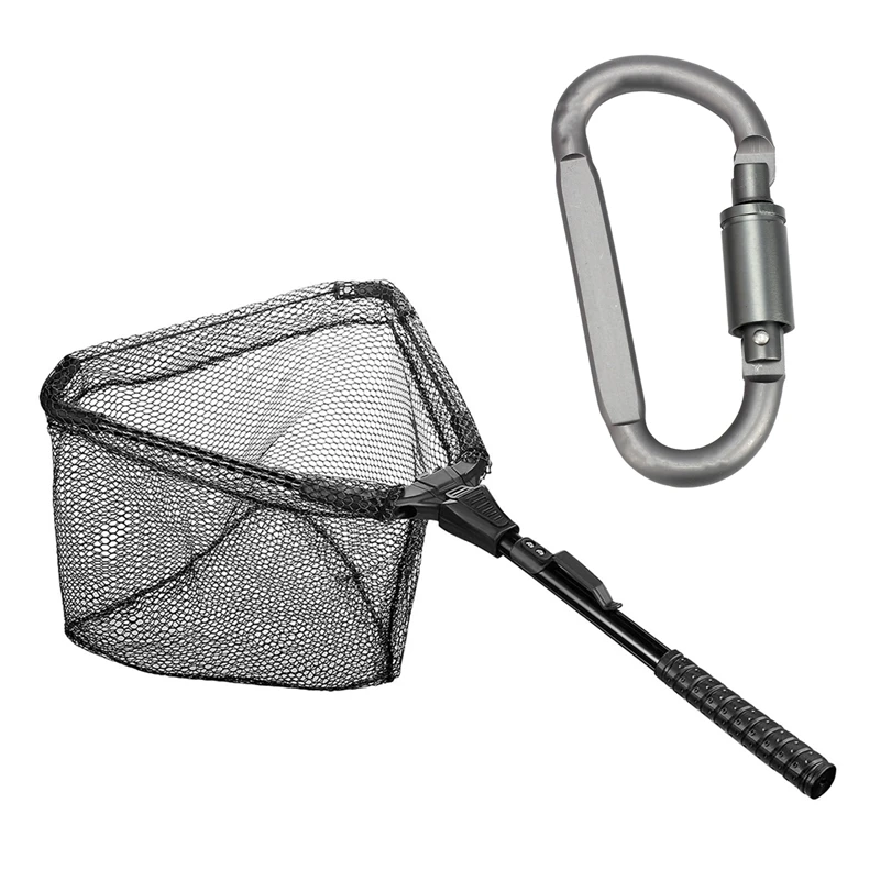 

6 Pcs Aluminum Alloy D-Ring Locking Carabiner & 1 Pcs Fishing Net, Foldable Collapsible Fishing Landing Net