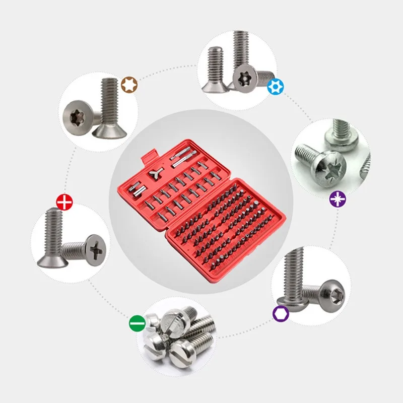 

Screwdriver Security Bit 100pcs/Set Nut Driver Magnetic Holder Tamper Proof Slotted Hex Phillips Slotted Wing With