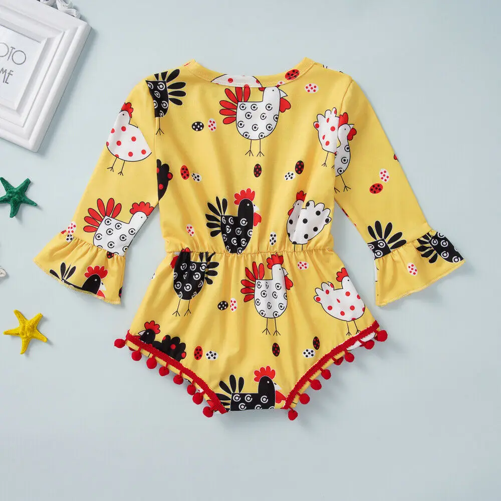 

Toddler Kids Baby Girl Romper Clothes Cartoon Print Flare Sleeve Tassel Jumpsuit Infant Spring Autumn One Piece Outfits 0-24M