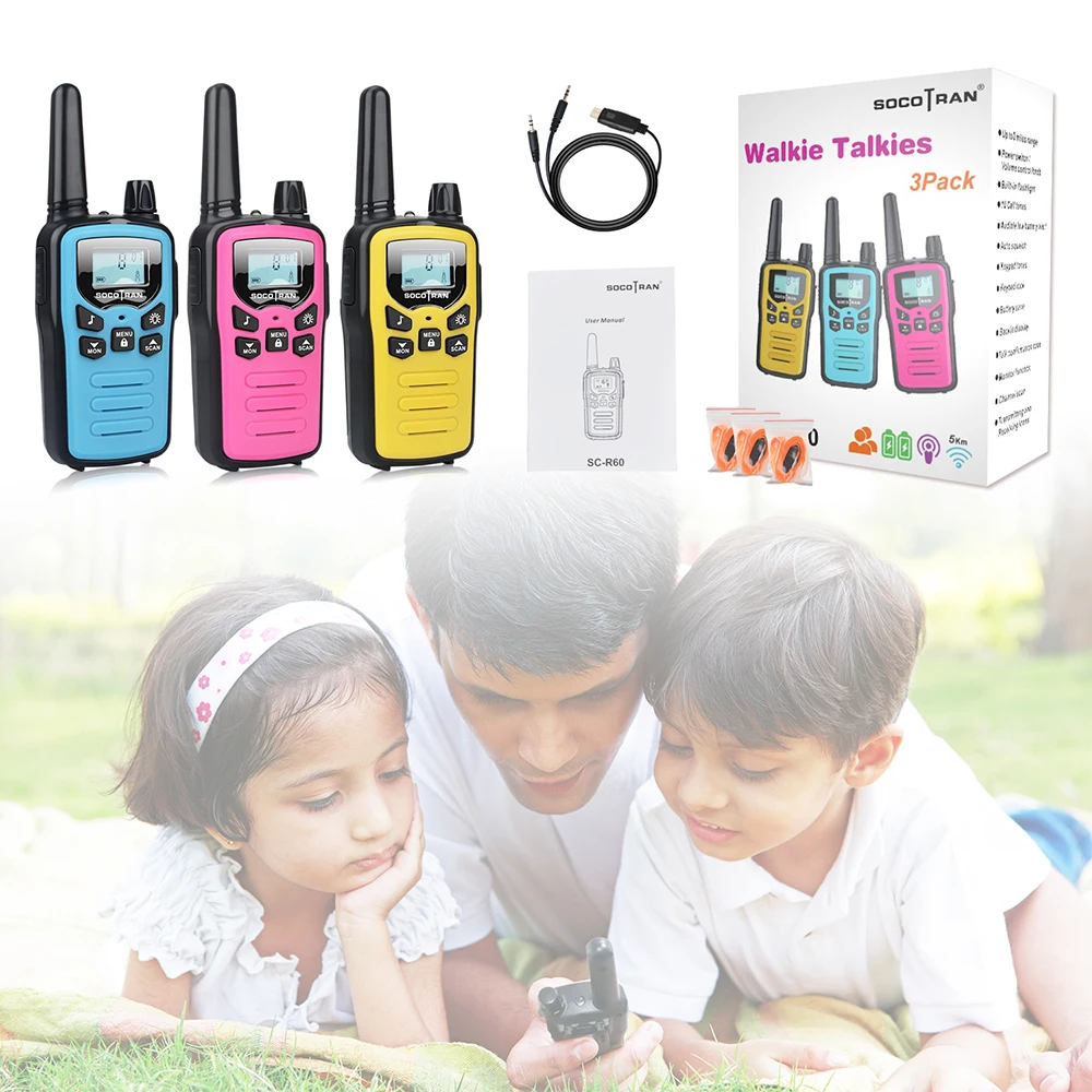 

3 Pack Mix Color PMR446 Walkie Talkies Kids SC-R60 3miles Mini Child pmr Two way radio with Rechargeable Cable
