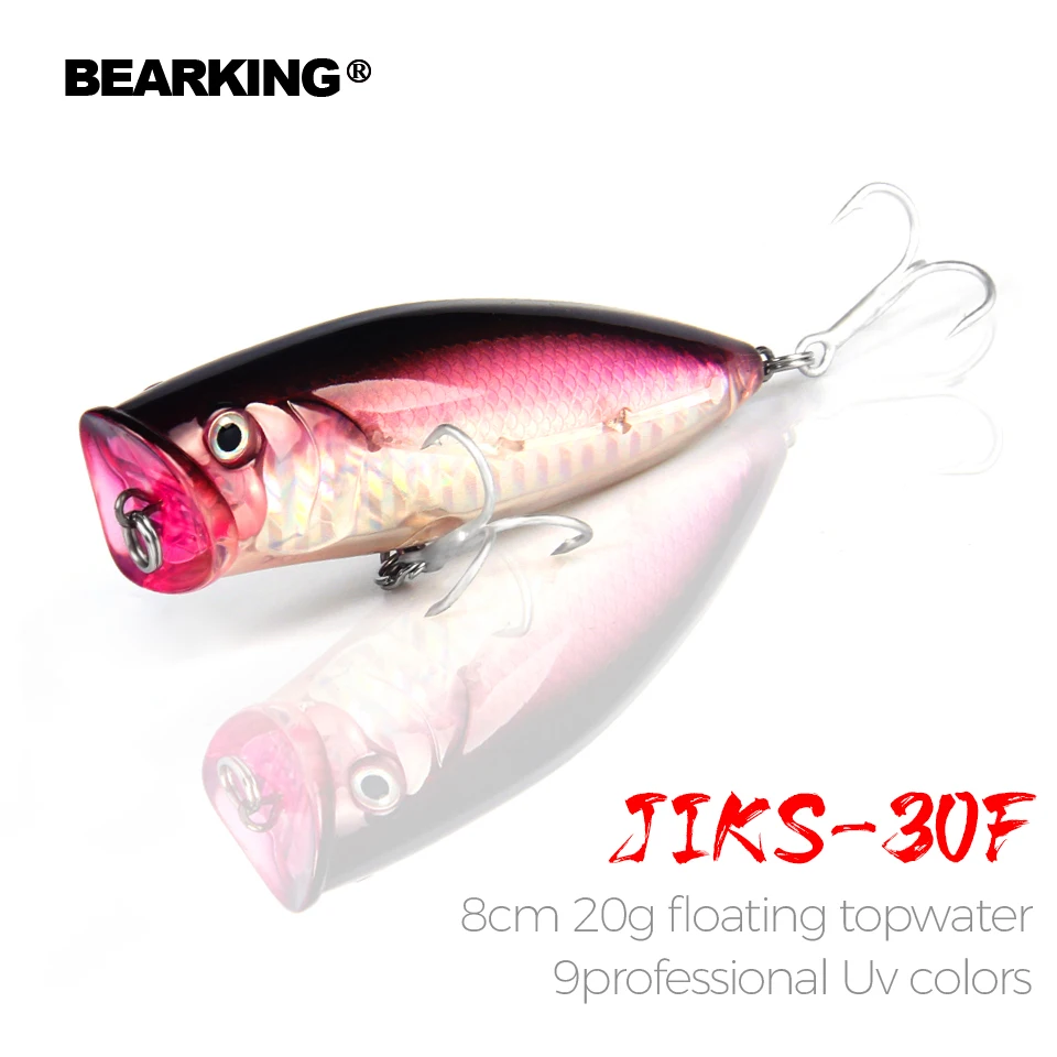 Bearking professional hot fishing tackle fishing lures, assorted colors, popper 80mm 20g topwater,9colors for choose hard bait
